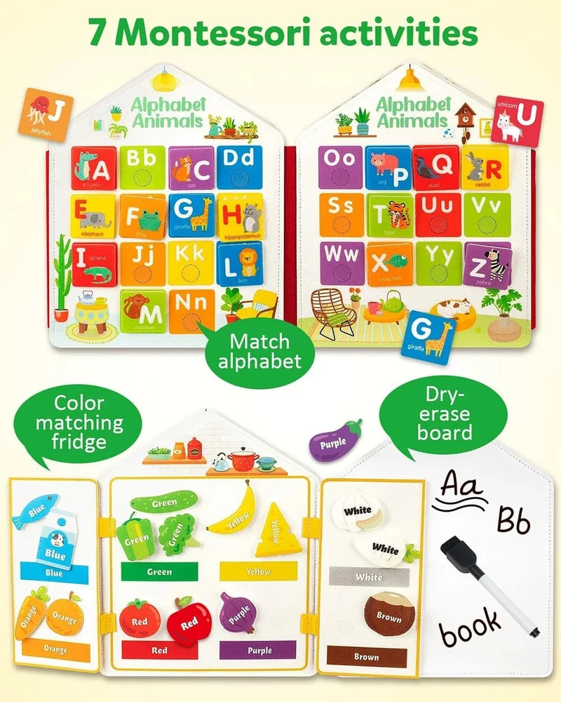 Montessori-Spielzeug für Kleinkinder, Lern- und Lernaktivitäten, Reisespielzeug, Dinosaurier, Ankleiden, sensorischer Rucksack für das Leben