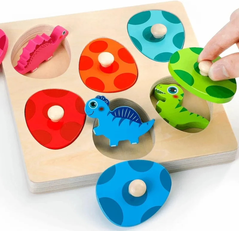 Holzpuzzle-Spielzeug mit Dinosauriern, Montessori-Steckpuzzle-Spiel für Kinder und Kleinkinder, 3D-Holz, frühes Lernen, Lernspielzeug für Geschenke