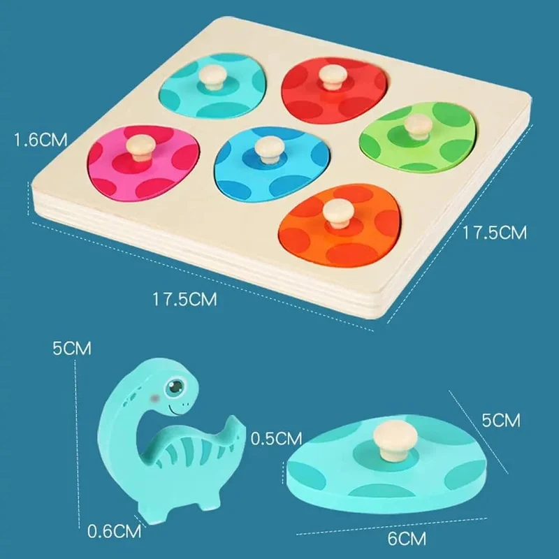 Holzpuzzle-Spielzeug mit Dinosauriern, Montessori-Steckpuzzle-Spiel für Kinder und Kleinkinder, 3D-Holz, frühes Lernen, Lernspielzeug für Geschenke