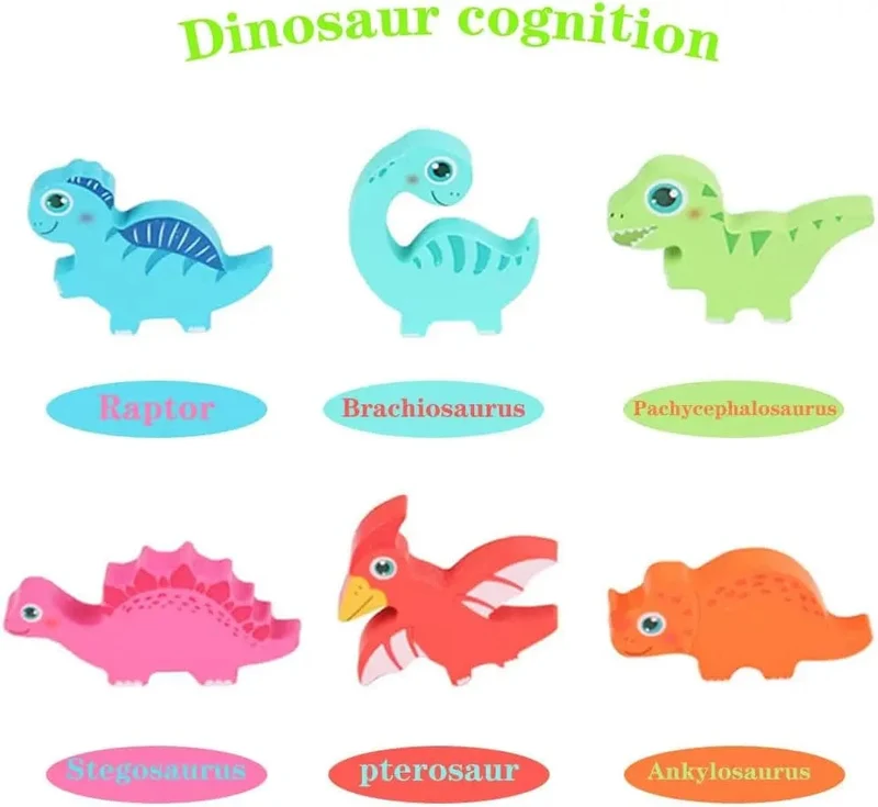 Holzpuzzle-Spielzeug mit Dinosauriern, Montessori-Steckpuzzle-Spiel für Kinder und Kleinkinder, 3D-Holz, frühes Lernen, Lernspielzeug für Geschenke