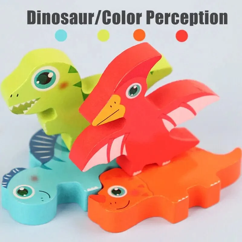Holzpuzzle-Spielzeug mit Dinosauriern, Montessori-Steckpuzzle-Spiel für Kinder und Kleinkinder, 3D-Holz, frühes Lernen, Lernspielzeug für Geschenke