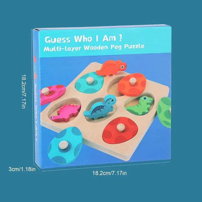 Holzpuzzle-Spielzeug mit Dinosauriern, Montessori-Steckpuzzle-Spiel für Kinder und Kleinkinder, 3D-Holz, frühes Lernen, Lernspielzeug für Geschenke