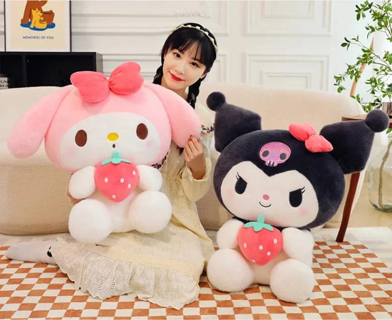 Sanrio Erdbeere Kuromi Puppe Plüschtier Melodie Erdbeere Cinnamoroll Puppen Kinder Schlafen Kindergeburtstag Spielzeug Geschenke