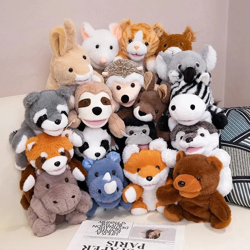 30 Arten gefüllte Plüschtiere Spielzeug Hand Finger Story Puppe süße Puppen pädagogische Babys Ente Lamm Kuh Hund Pferd Kinder Geschenk