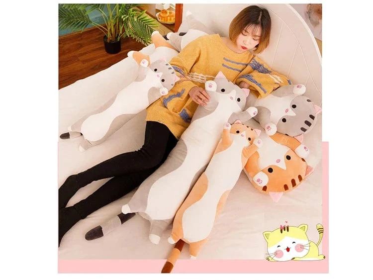 50/70/90/110/130cm Süßes weiches langes Katzenkissen Gefülltes Plüschspielzeug Büro Nickerchen Kissen Wohnkomfort Kissen Dekor Geschenk Puppe Kind
