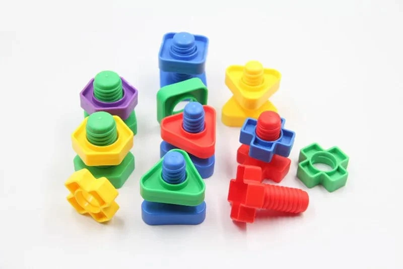 5Set Schraube Bausteine ​​Kunststoff Einsatz Blöcke Mutter Form Spielzeug für Kinder Pädagogisches Spielzeug Montessori Maßstab Modelle Geschenk
