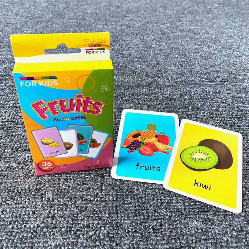 Montessori-Flash-Kartenspiel, Tier- und Obstkörperlernen, doppelseitig, frühes Lernspielzeug für Kinder, Geschenk