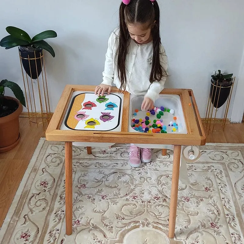 Sensorisches Tablett für Kinder, Tisch, Farbe, Haarballen, Spiel aus Holzfliesen, Montessori-Spielzeug für die frühe Bildung, Kinderspielzeug, pädagogisches Zubehör