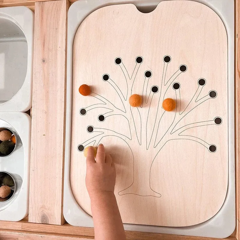 Sensorisches Tablett für Kinder, Tisch, Farbe, Haarballen, Spiel aus Holzfliesen, Montessori-Spielzeug für die frühe Bildung, Kinderspielzeug, pädagogisches Zubehör