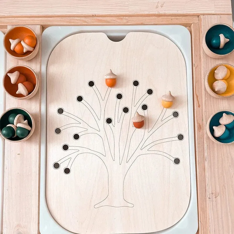 Sensorisches Tablett für Kinder, Tisch, Farbe, Haarballen, Spiel aus Holzfliesen, Montessori-Spielzeug für die frühe Bildung, Kinderspielzeug, pädagogisches Zubehör