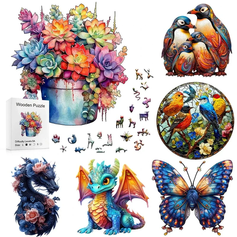 Holzpuzzlespielzeug - Montessori - Unregelmäßiges Holzpuzzle - 3D-Puzzle für Erwachsene - Geschenke für Kinder - Puzzle mit hohem Schwierigkeitsgrad