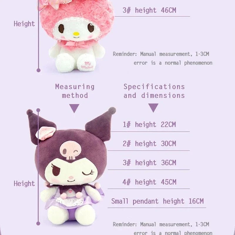 Anime Sanrio Kuromi Hallo Kitty Kawaii My Melody Gefüllte Plüschtiere Süße Puppen Anhänger Schlüsselanhänger Geburtstagsparty Geschenk für Mädchen Kind
