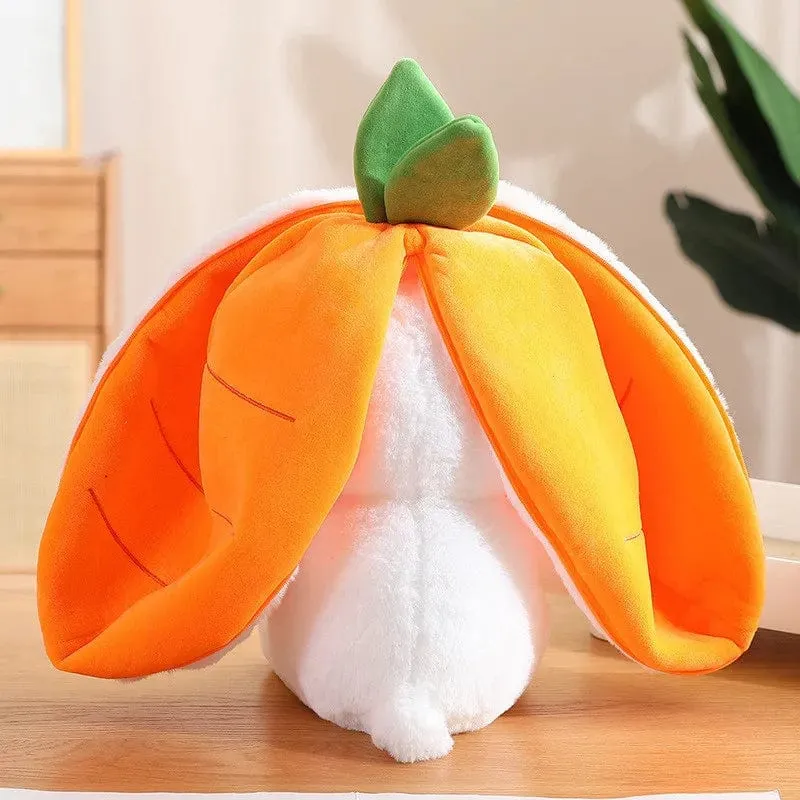 25 cm Cosplay Erdbeer-Karotten-Kaninchen-Plüschtier Ausgestopfte kreative Tasche in Obst verwandeln Baby-Kuschelhase-Plüschtierpuppe für Kinder
