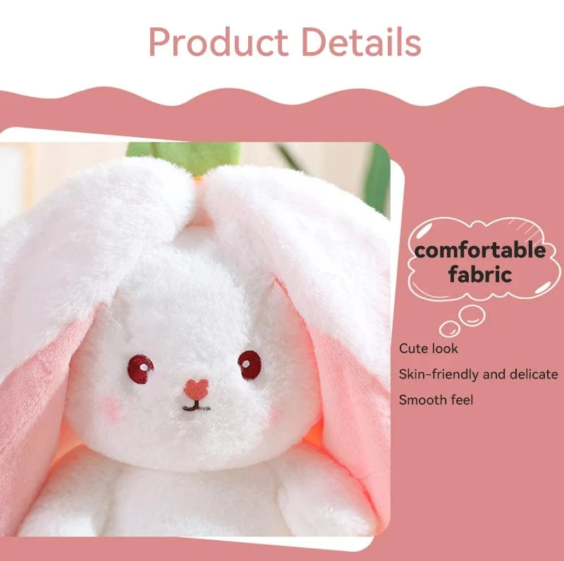 25 cm Cosplay Erdbeer-Karotten-Kaninchen-Plüschtier Ausgestopfte kreative Tasche in Obst verwandeln Baby-Kuschelhase-Plüschtierpuppe für Kinder