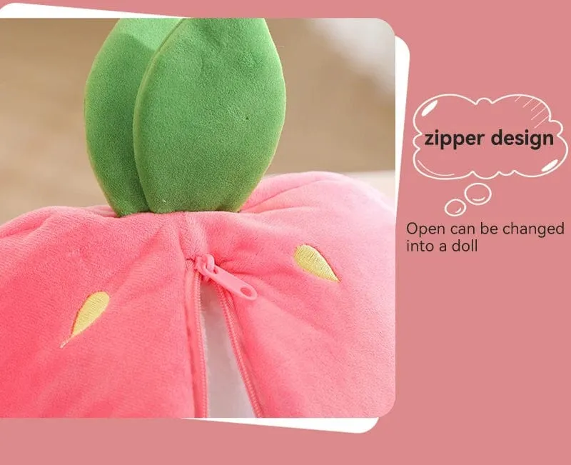 25 cm Cosplay Erdbeer-Karotten-Kaninchen-Plüschtier Ausgestopfte kreative Tasche in Obst verwandeln Baby-Kuschelhase-Plüschtierpuppe für Kinder