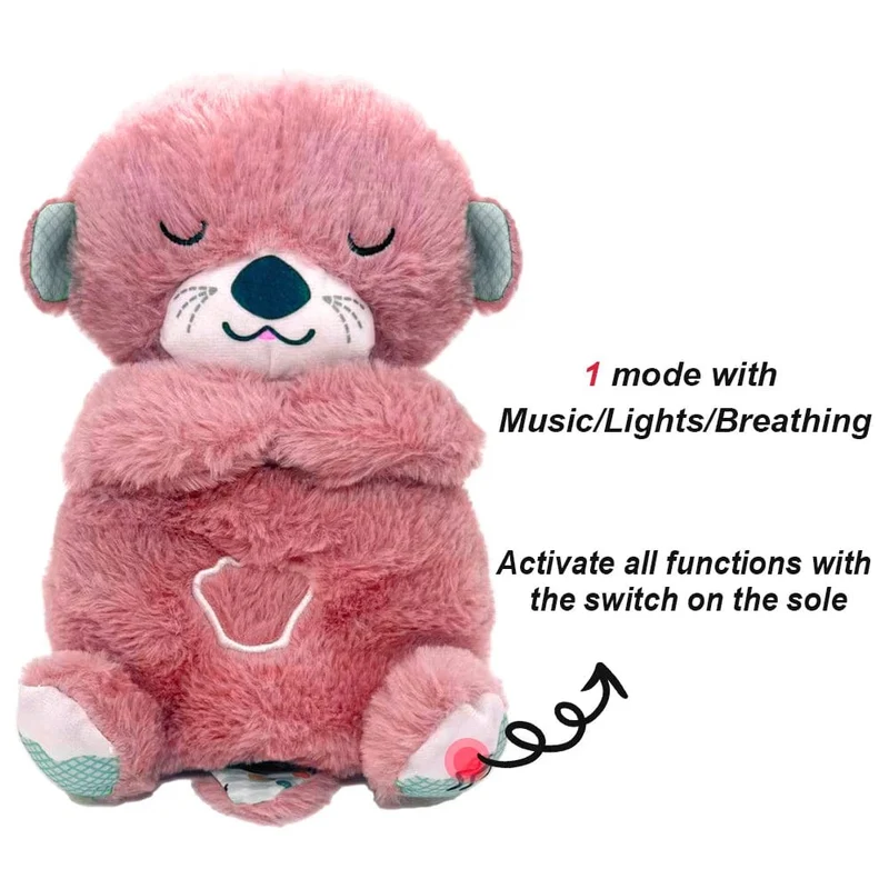 Atmender Bär, beruhigender Otter für Babys, Plüschpuppe, Spielzeug, beruhigende Musik für Babys, Schlafbegleiter, Ton und Licht, Puppenspielzeug, Geschenk