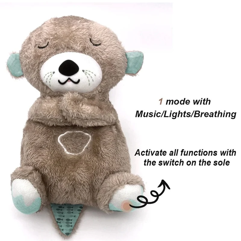 Atmender Bär, beruhigender Otter für Babys, Plüschpuppe, Spielzeug, beruhigende Musik für Babys, Schlafbegleiter, Ton und Licht, Puppenspielzeug, Geschenk