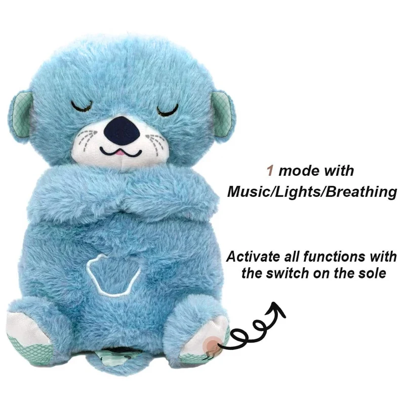 Atmender Bär, beruhigender Otter für Babys, Plüschpuppe, Spielzeug, beruhigende Musik für Babys, Schlafbegleiter, Ton und Licht, Puppenspielzeug, Geschenk