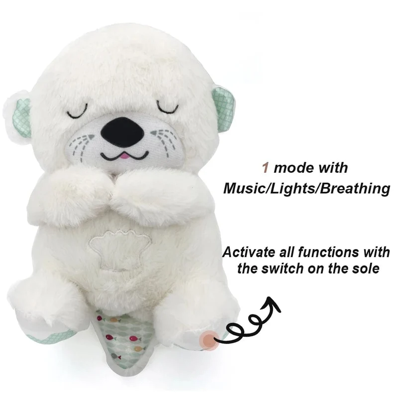 Atmender Bär, beruhigender Otter für Babys, Plüschpuppe, Spielzeug, beruhigende Musik für Babys, Schlafbegleiter, Ton und Licht, Puppenspielzeug, Geschenk