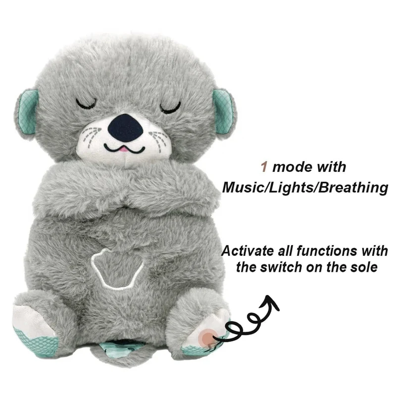 Atmender Bär, beruhigender Otter für Babys, Plüschpuppe, Spielzeug, beruhigende Musik für Babys, Schlafbegleiter, Ton und Licht, Puppenspielzeug, Geschenk