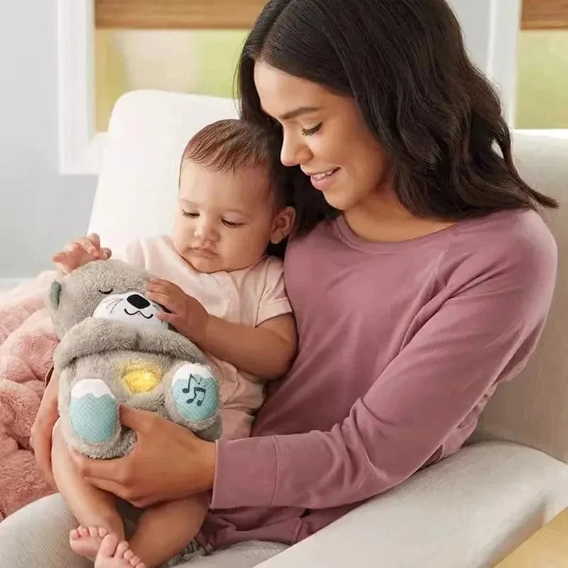 Atmender Bär, beruhigender Otter für Babys, Plüschpuppe, Spielzeug, beruhigende Musik für Babys, Schlafbegleiter, Ton und Licht, Puppenspielzeug, Geschenk
