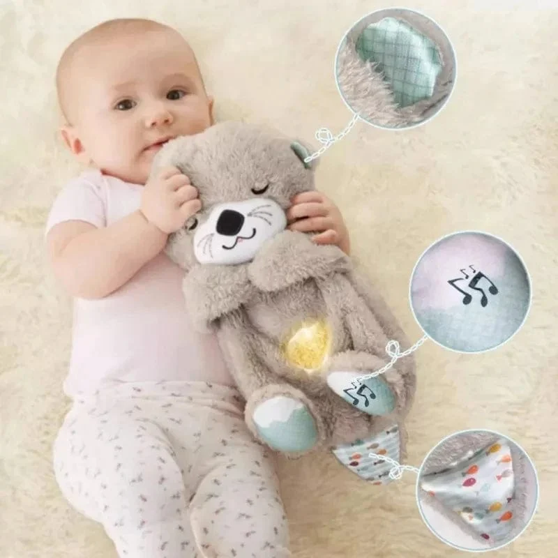 Atmender Bär, beruhigender Otter für Babys, Plüschpuppe, Spielzeug, beruhigende Musik für Babys, Schlafbegleiter, Ton und Licht, Puppenspielzeug, Geschenk