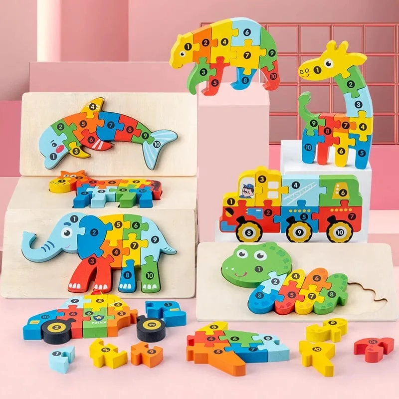 Montessori-Holzpuzzle für Kleinkinder, Montessori-Spielzeug für Kleinkinder im Alter von 2, 3, 4 und 5 Jahren, Top-3D-Puzzle, pädagogisches Dinosaurierspielzeug