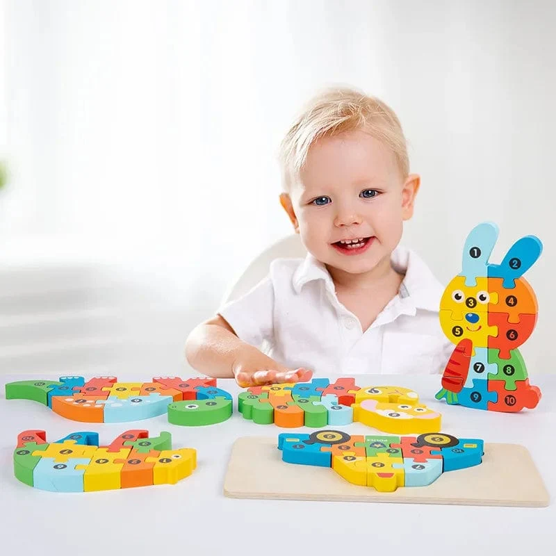 Montessori-Holzpuzzle für Kleinkinder, Montessori-Spielzeug für Kleinkinder im Alter von 2, 3, 4 und 5 Jahren, Top-3D-Puzzle, pädagogisches Dinosaurierspielzeug