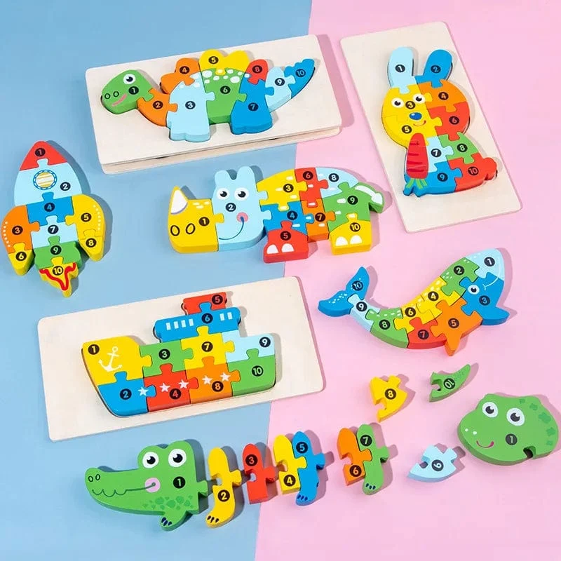 Montessori-Holzpuzzle für Kleinkinder, Montessori-Spielzeug für Kleinkinder im Alter von 2, 3, 4 und 5 Jahren, Top-3D-Puzzle, pädagogisches Dinosaurierspielzeug