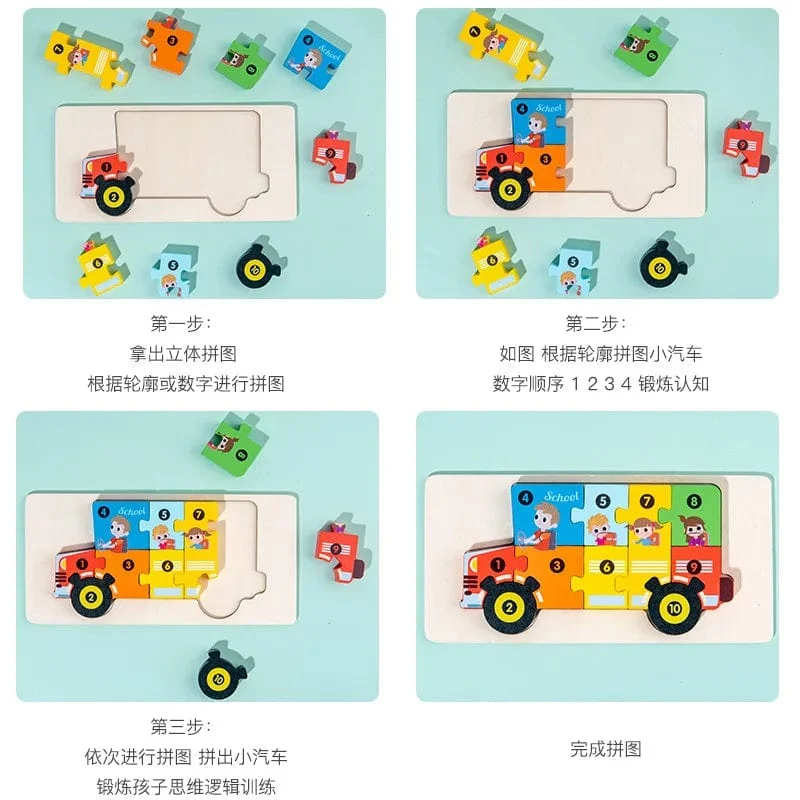 Montessori-Holzpuzzle für Kleinkinder, Montessori-Spielzeug für Kleinkinder im Alter von 2, 3, 4 und 5 Jahren, Top-3D-Puzzle, pädagogisches Dinosaurierspielzeug