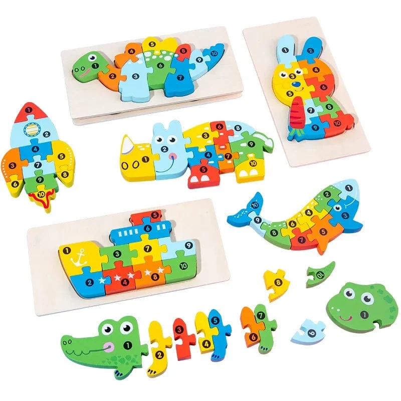 Montessori-Holzpuzzle für Kleinkinder, Montessori-Spielzeug für Kleinkinder im Alter von 2, 3, 4 und 5 Jahren, Top-3D-Puzzle, pädagogisches Dinosaurierspielzeug