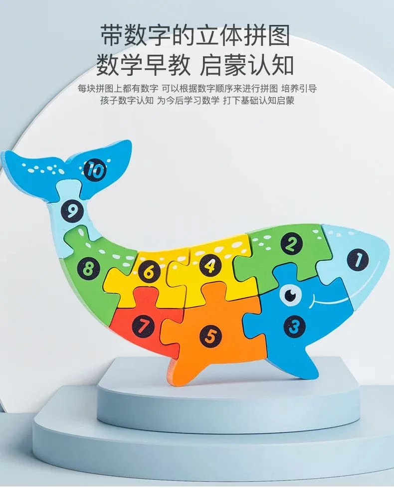 Montessori-Holzpuzzle für Kleinkinder, Montessori-Spielzeug für Kleinkinder im Alter von 2, 3, 4 und 5 Jahren, Top-3D-Puzzle, pädagogisches Dinosaurierspielzeug
