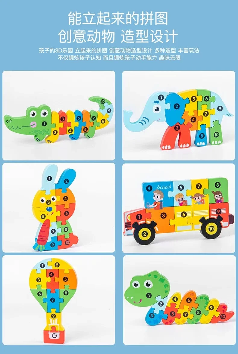 Montessori-Holzpuzzle für Kleinkinder, Montessori-Spielzeug für Kleinkinder im Alter von 2, 3, 4 und 5 Jahren, Top-3D-Puzzle, pädagogisches Dinosaurierspielzeug