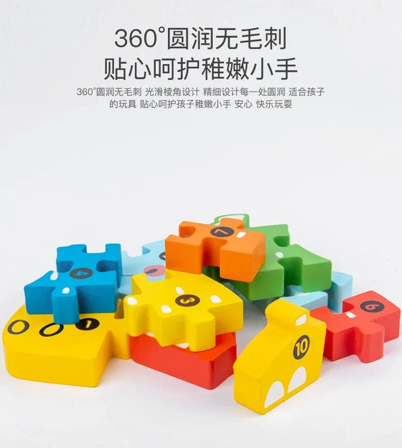 Montessori-Holzpuzzle für Kleinkinder, Montessori-Spielzeug für Kleinkinder im Alter von 2, 3, 4 und 5 Jahren, Top-3D-Puzzle, pädagogisches Dinosaurierspielzeug