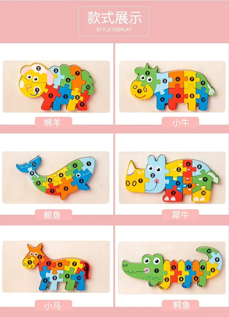 Montessori-Holzpuzzle für Kleinkinder, Montessori-Spielzeug für Kleinkinder im Alter von 2, 3, 4 und 5 Jahren, Top-3D-Puzzle, pädagogisches Dinosaurierspielzeug