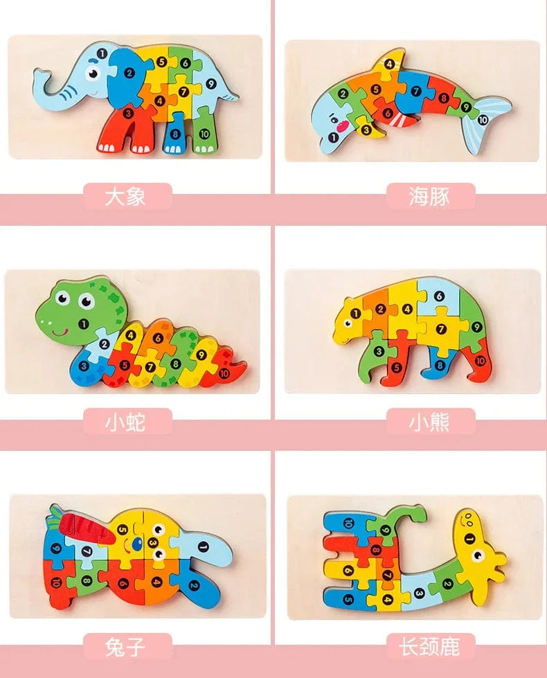 Montessori-Holzpuzzle für Kleinkinder, Montessori-Spielzeug für Kleinkinder im Alter von 2, 3, 4 und 5 Jahren, Top-3D-Puzzle, pädagogisches Dinosaurierspielzeug