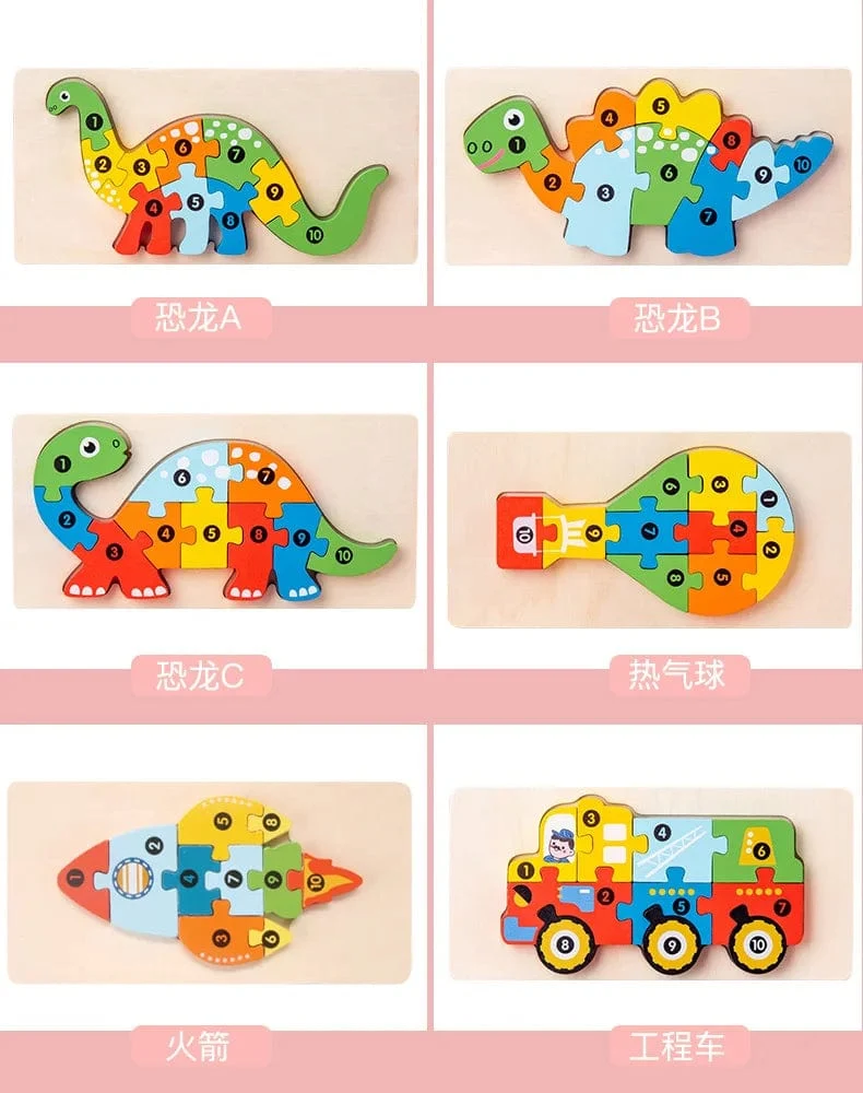 Montessori-Holzpuzzle für Kleinkinder, Montessori-Spielzeug für Kleinkinder im Alter von 2, 3, 4 und 5 Jahren, Top-3D-Puzzle, pädagogisches Dinosaurierspielzeug