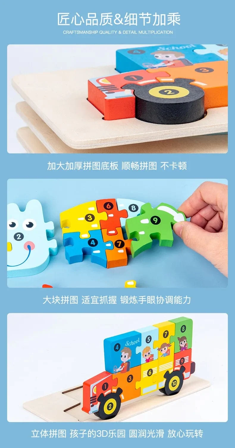 Montessori-Holzpuzzle für Kleinkinder, Montessori-Spielzeug für Kleinkinder im Alter von 2, 3, 4 und 5 Jahren, Top-3D-Puzzle, pädagogisches Dinosaurierspielzeug