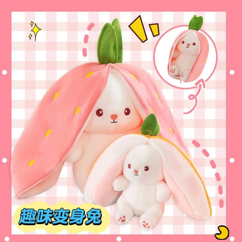 35-75 cm Transformiertes Erdbeerkaninchen-Puppenplüschtier Kleine weiße Kaninchenpuppe Karottenkaninchen-Schlafkissen-Puppengeschenk