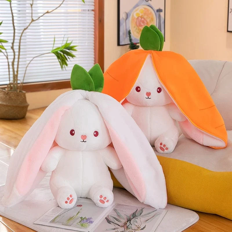 35-75 cm Transformiertes Erdbeerkaninchen-Puppenplüschtier Kleine weiße Kaninchenpuppe Karottenkaninchen-Schlafkissen-Puppengeschenk