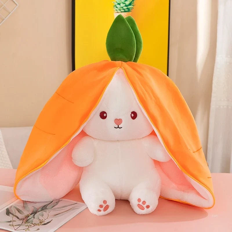 35-75 cm Transformiertes Erdbeerkaninchen-Puppenplüschtier Kleine weiße Kaninchenpuppe Karottenkaninchen-Schlafkissen-Puppengeschenk