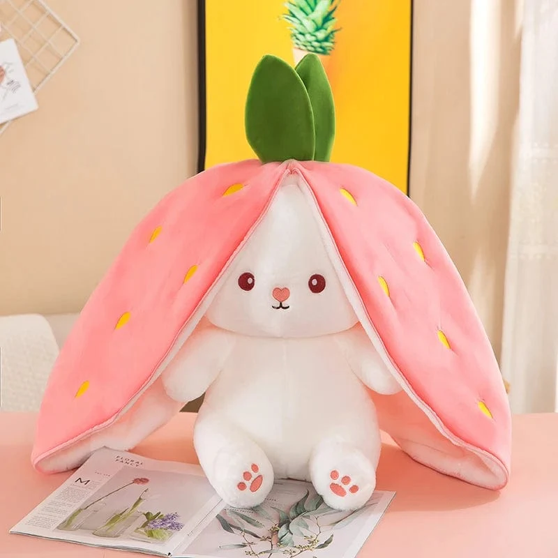35-75 cm Transformiertes Erdbeerkaninchen-Puppenplüschtier Kleine weiße Kaninchenpuppe Karottenkaninchen-Schlafkissen-Puppengeschenk