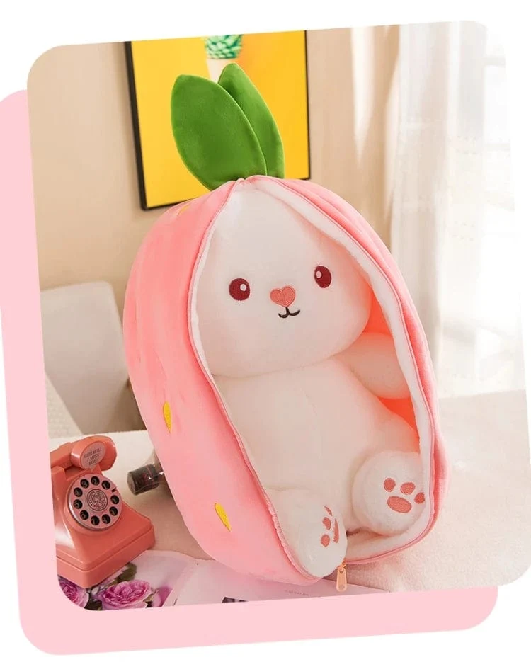 35-75 cm Transformiertes Erdbeerkaninchen-Puppenplüschtier Kleine weiße Kaninchenpuppe Karottenkaninchen-Schlafkissen-Puppengeschenk
