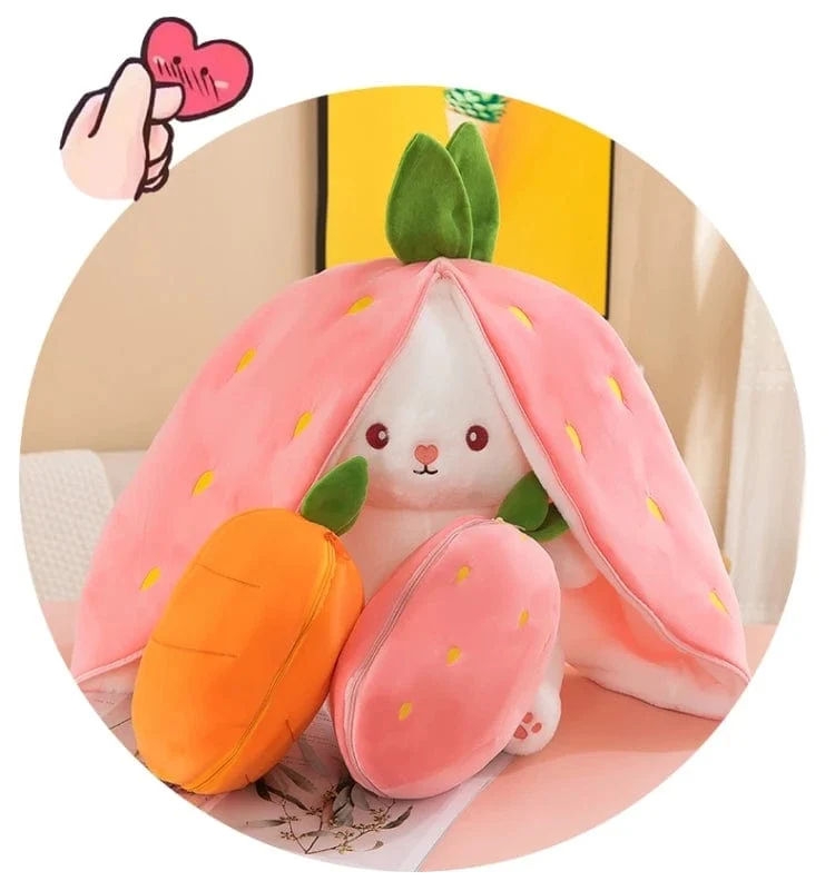 35-75 cm Transformiertes Erdbeerkaninchen-Puppenplüschtier Kleine weiße Kaninchenpuppe Karottenkaninchen-Schlafkissen-Puppengeschenk