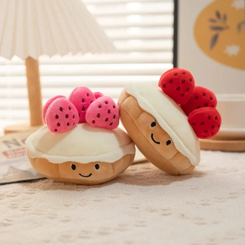 Gefüllter Kuchen, Plüschtier, Erdbeere, Frucht, Muffin-Form, Plüschtiere, süßes Gesicht, Creme, Snack, Party-Dekor, Party-Geschenk, Spielzeug für Kinder zur Geburt