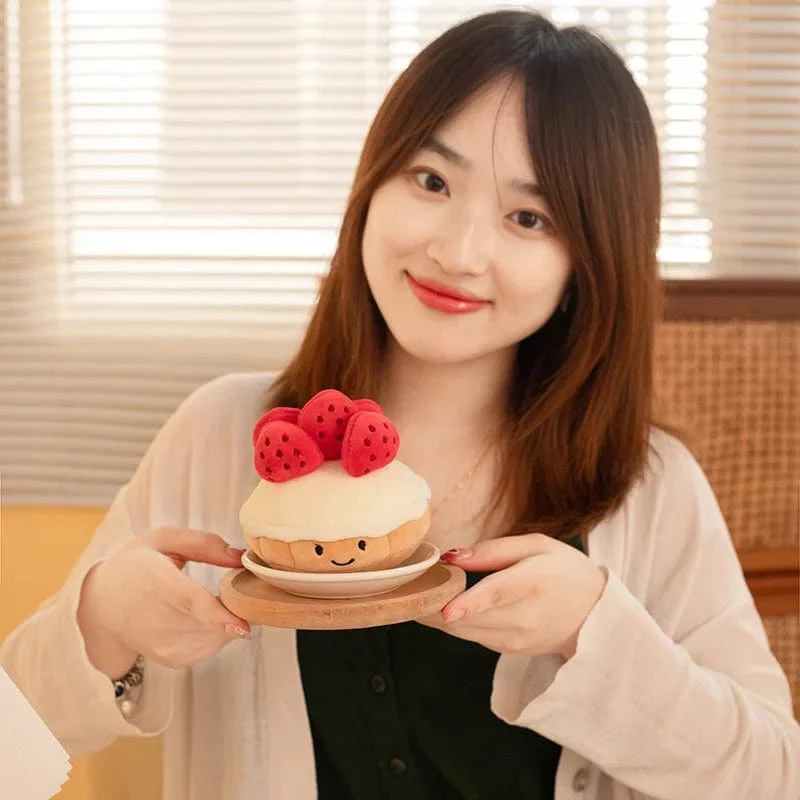 Gefüllter Kuchen, Plüschtier, Erdbeere, Frucht, Muffin-Form, Plüschtiere, süßes Gesicht, Creme, Snack, Party-Dekor, Party-Geschenk, Spielzeug für Kinder zur Geburt