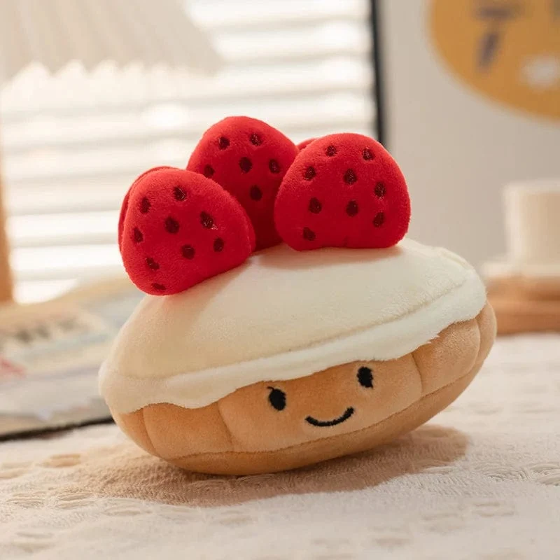 Gefüllter Kuchen, Plüschtier, Erdbeere, Frucht, Muffin-Form, Plüschtiere, süßes Gesicht, Creme, Snack, Party-Dekor, Party-Geschenk, Spielzeug für Kinder zur Geburt