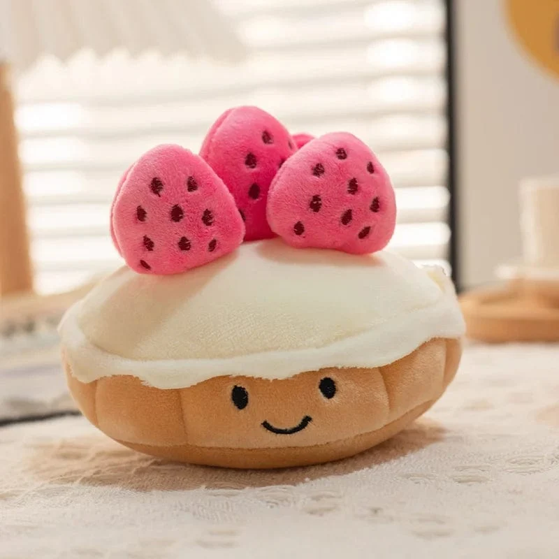 Gefüllter Kuchen, Plüschtier, Erdbeere, Frucht, Muffin-Form, Plüschtiere, süßes Gesicht, Creme, Snack, Party-Dekor, Party-Geschenk, Spielzeug für Kinder zur Geburt