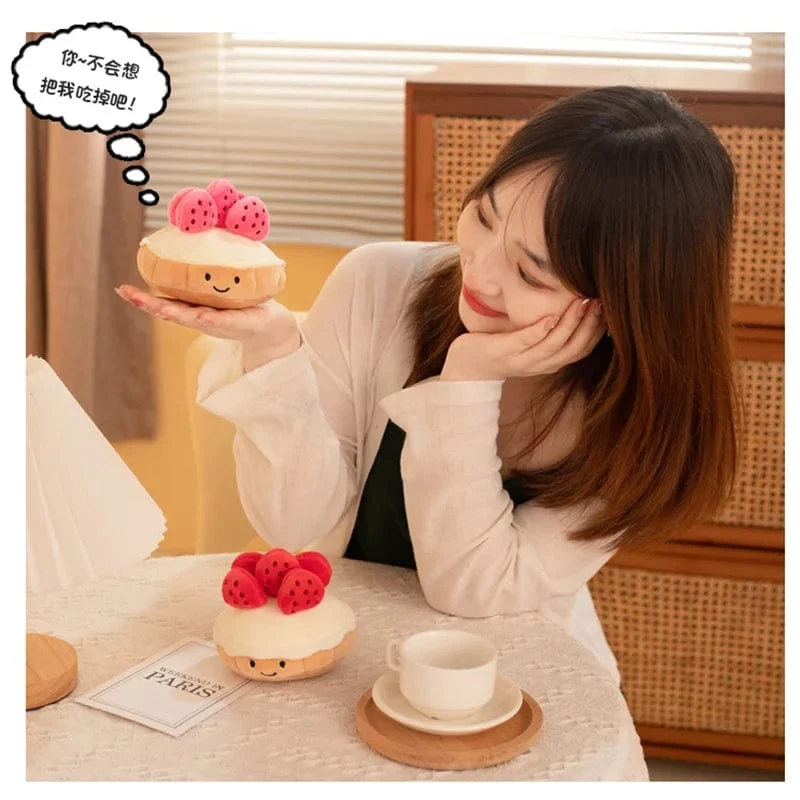 Gefüllter Kuchen, Plüschtier, Erdbeere, Frucht, Muffin-Form, Plüschtiere, süßes Gesicht, Creme, Snack, Party-Dekor, Party-Geschenk, Spielzeug für Kinder zur Geburt