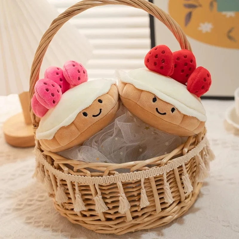 Gefüllter Kuchen, Plüschtier, Erdbeere, Frucht, Muffin-Form, Plüschtiere, süßes Gesicht, Creme, Snack, Party-Dekor, Party-Geschenk, Spielzeug für Kinder zur Geburt